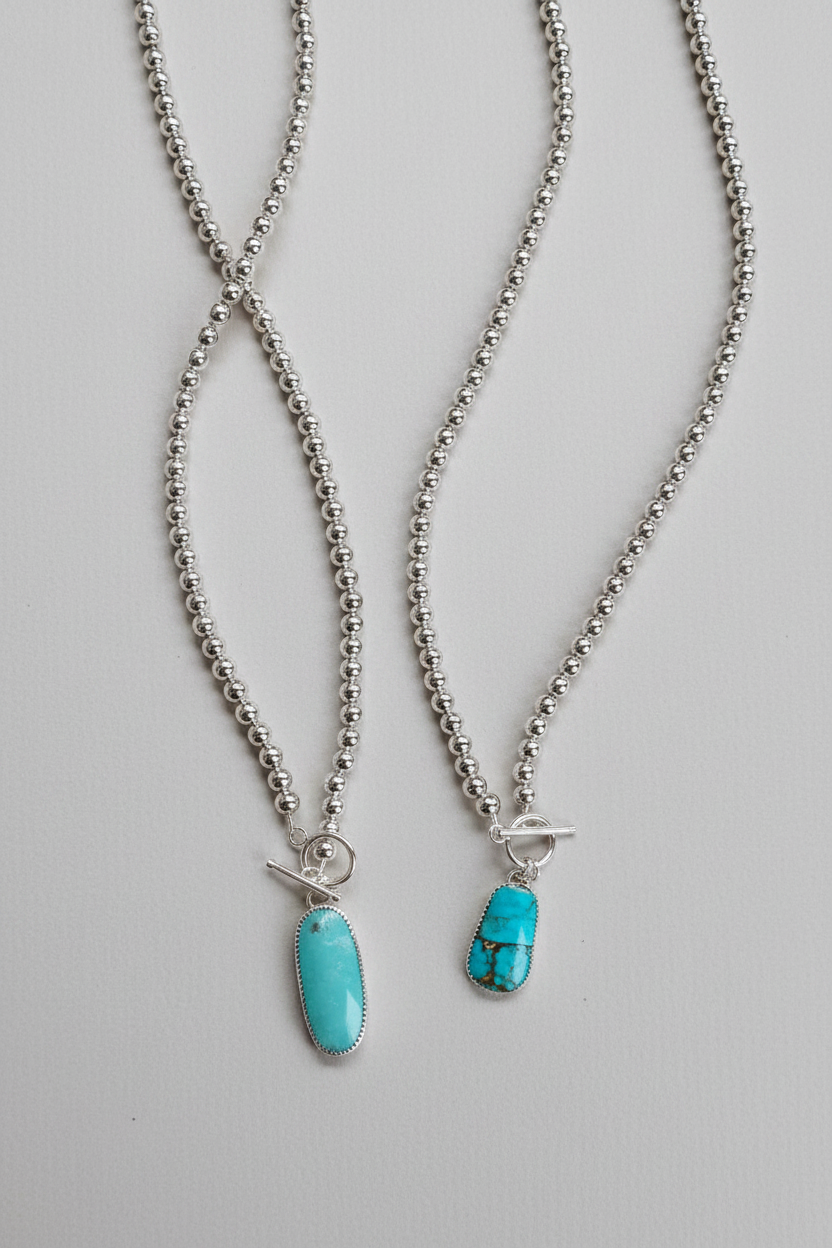 Boling Silver Pearl and Turquoise Toggle Necklace