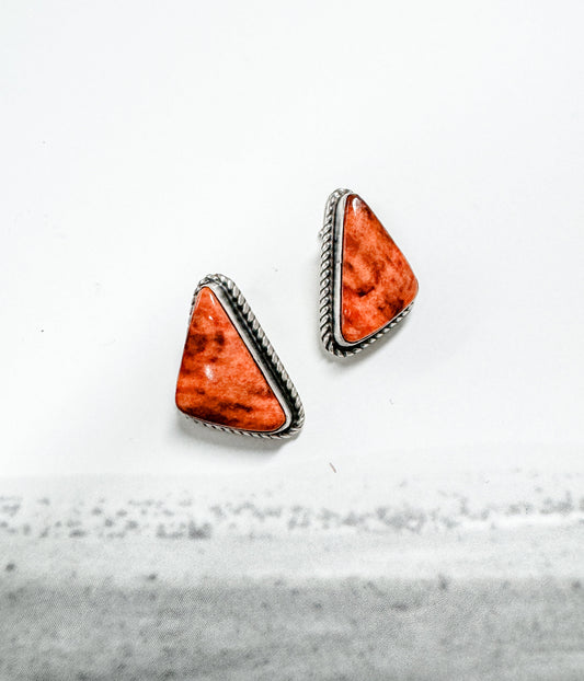 Spiny Oyster Triangle Stud Earrings