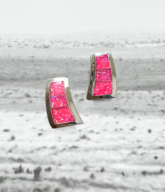 Pink Opal Inlay Earrings