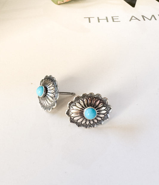 Oval Kingman Concho Authentic Turquoise Earrings