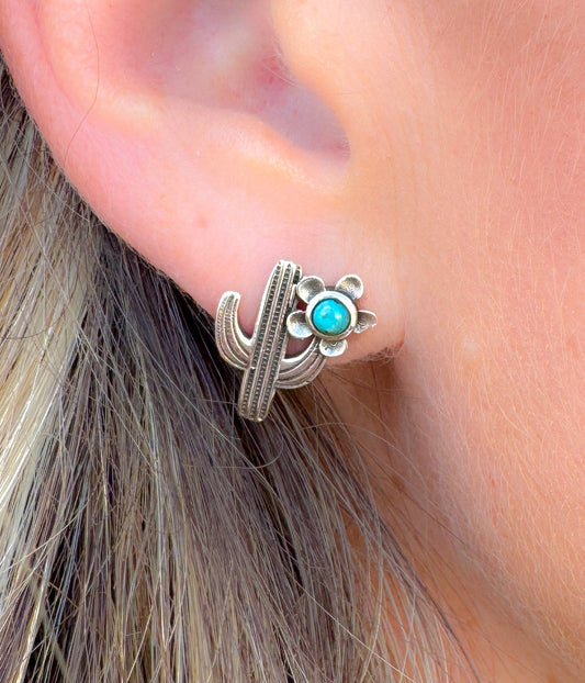 Petite Kingman Turquoise Cactus Earrings