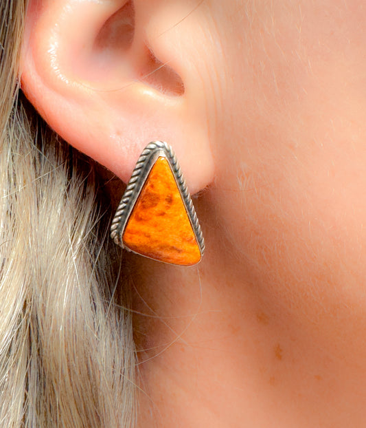 Spiny Oyster Triangle Stud Earrings