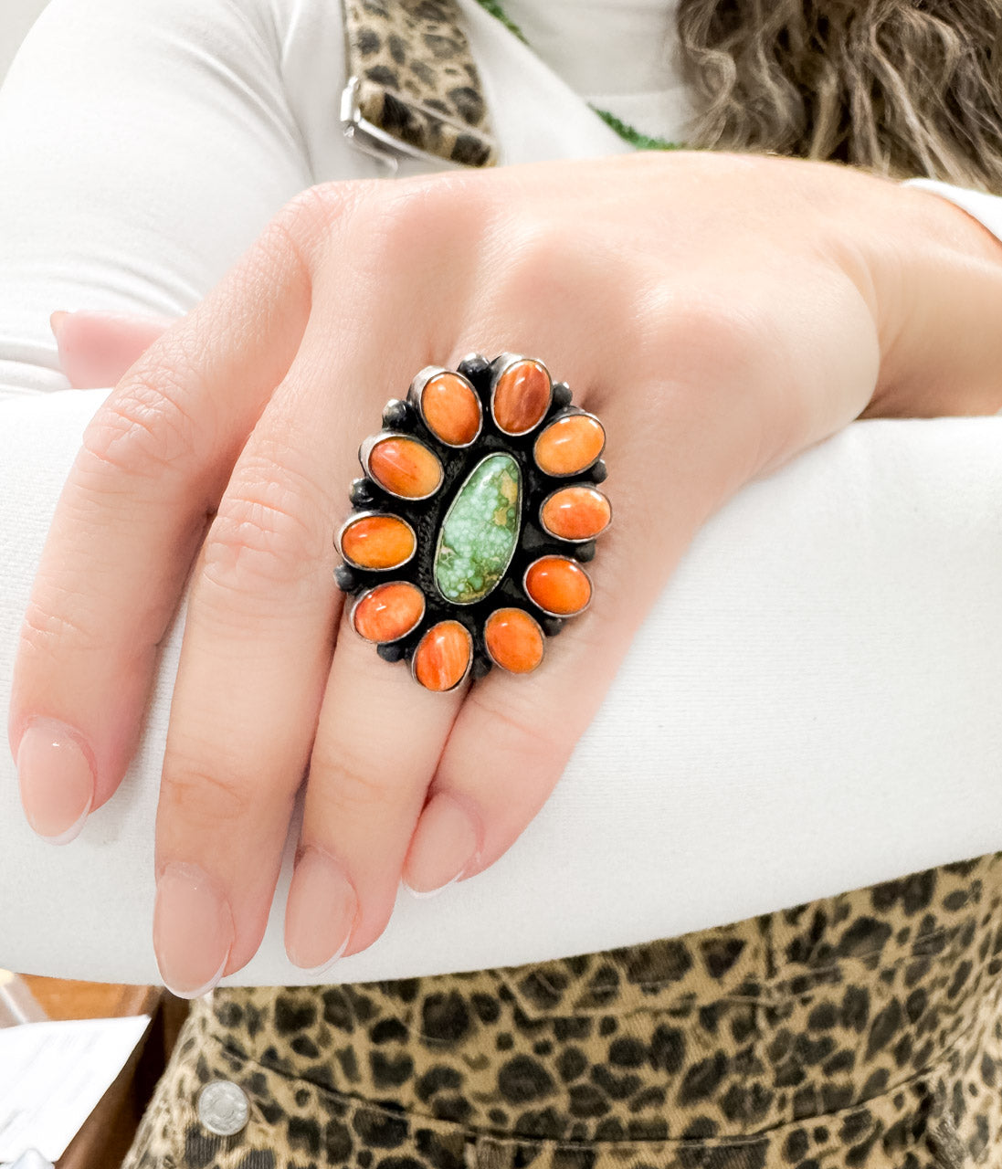 Isleta Authentic Spiny and Turquoise Ring