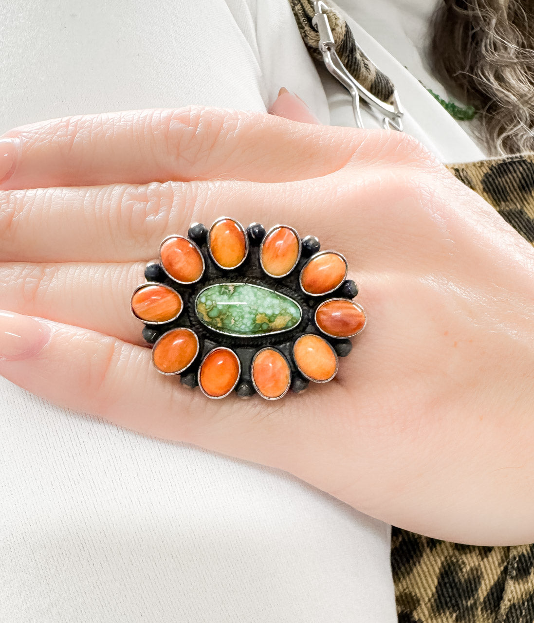 Isleta Authentic Spiny and Turquoise Ring