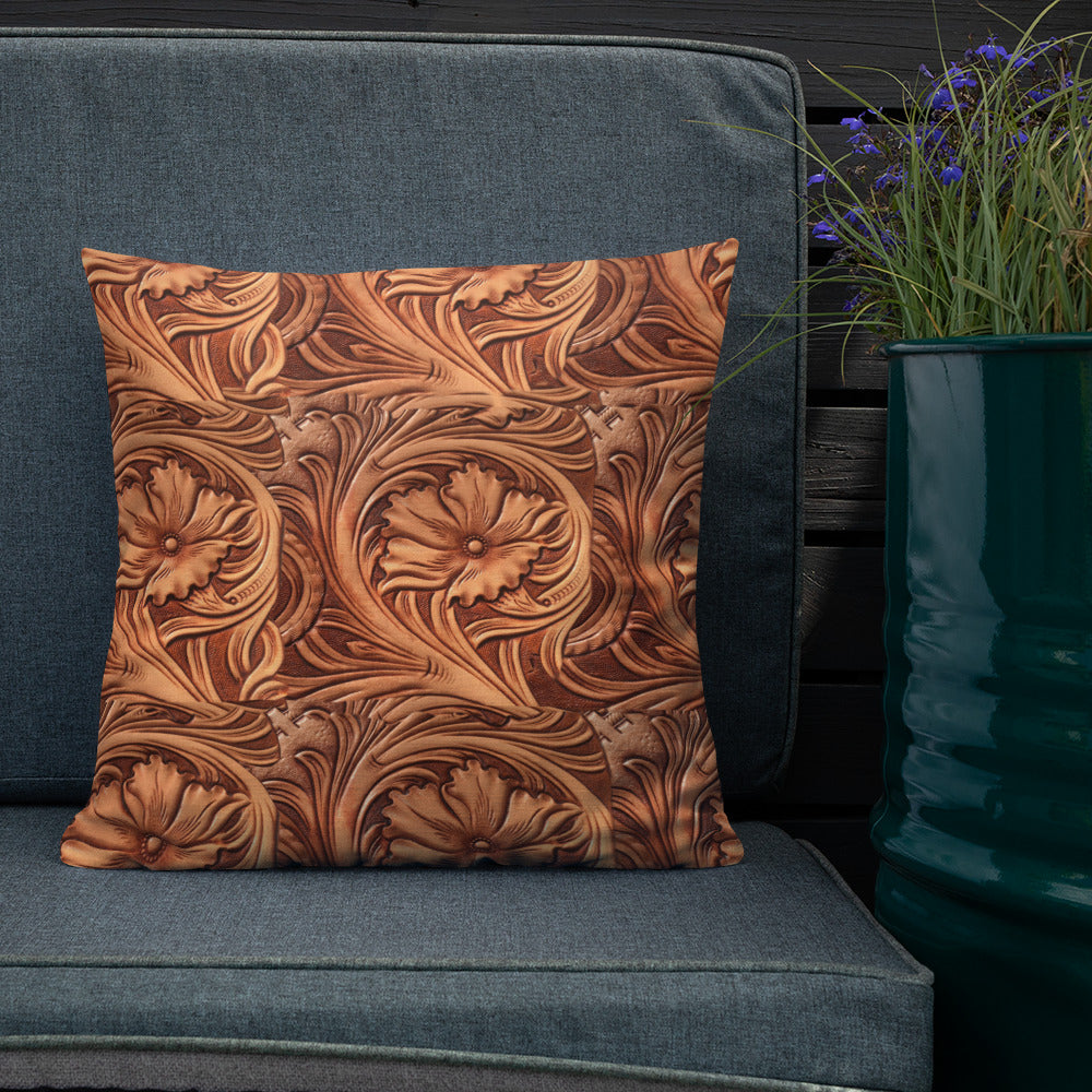Tooled Leather Look Premium Pillow