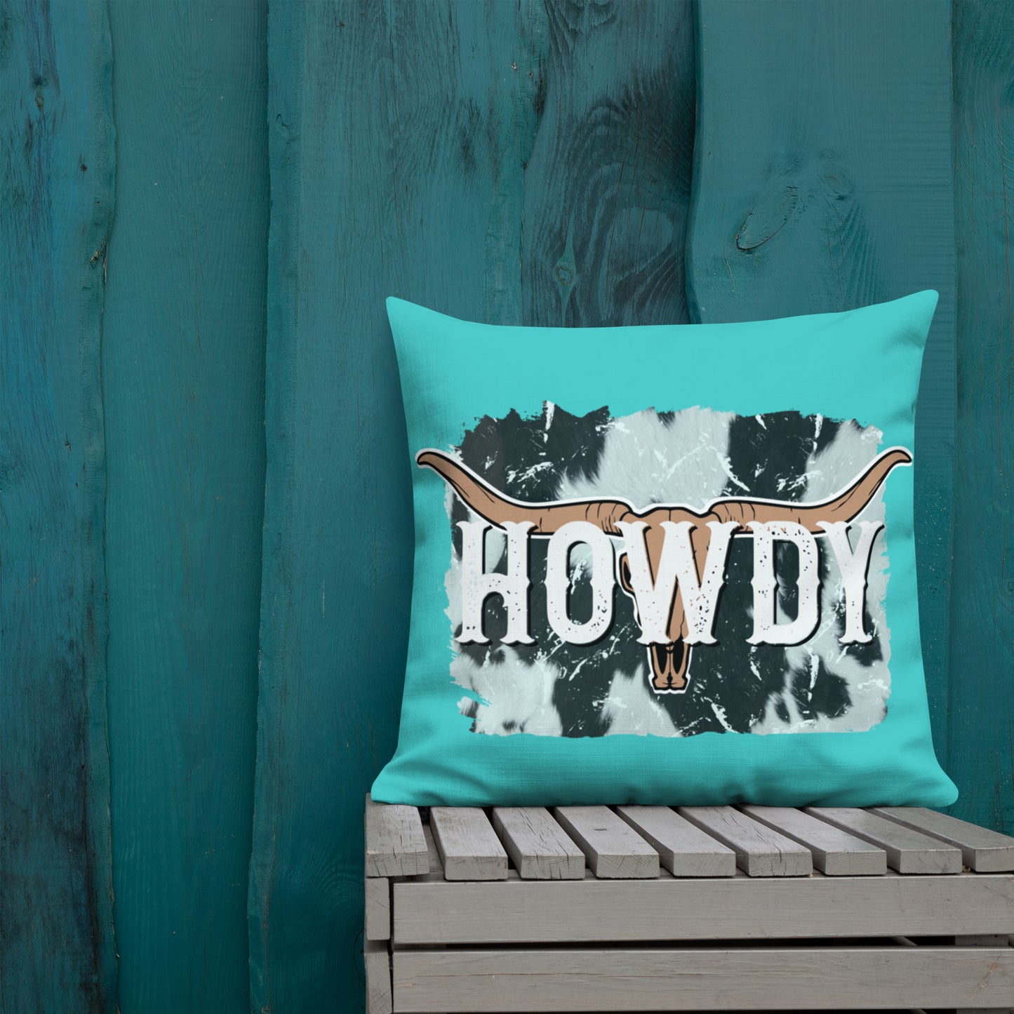 Howdy Turquoise Premium Pillow
