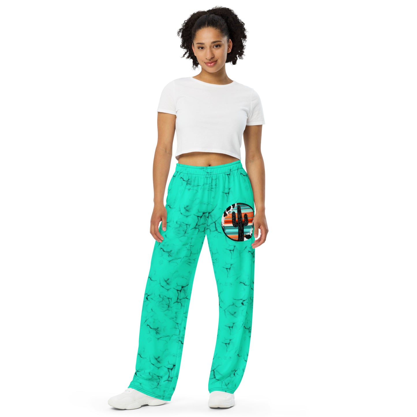 Turquoise Cactus - All-over print unisex wide-leg pants